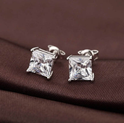 4MM Sterling Silver Princess Cut Crystal Studs