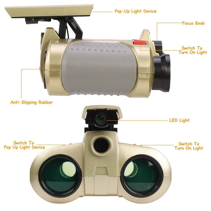 4x30 Kid Toy Night Vision Binoculars with Pop-Up LED Light