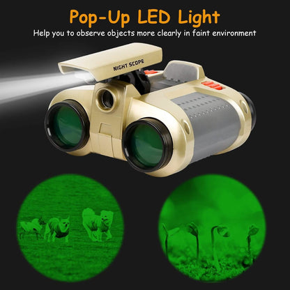 4x30 Kid Toy Night Vision Binoculars with Pop-Up LED Light