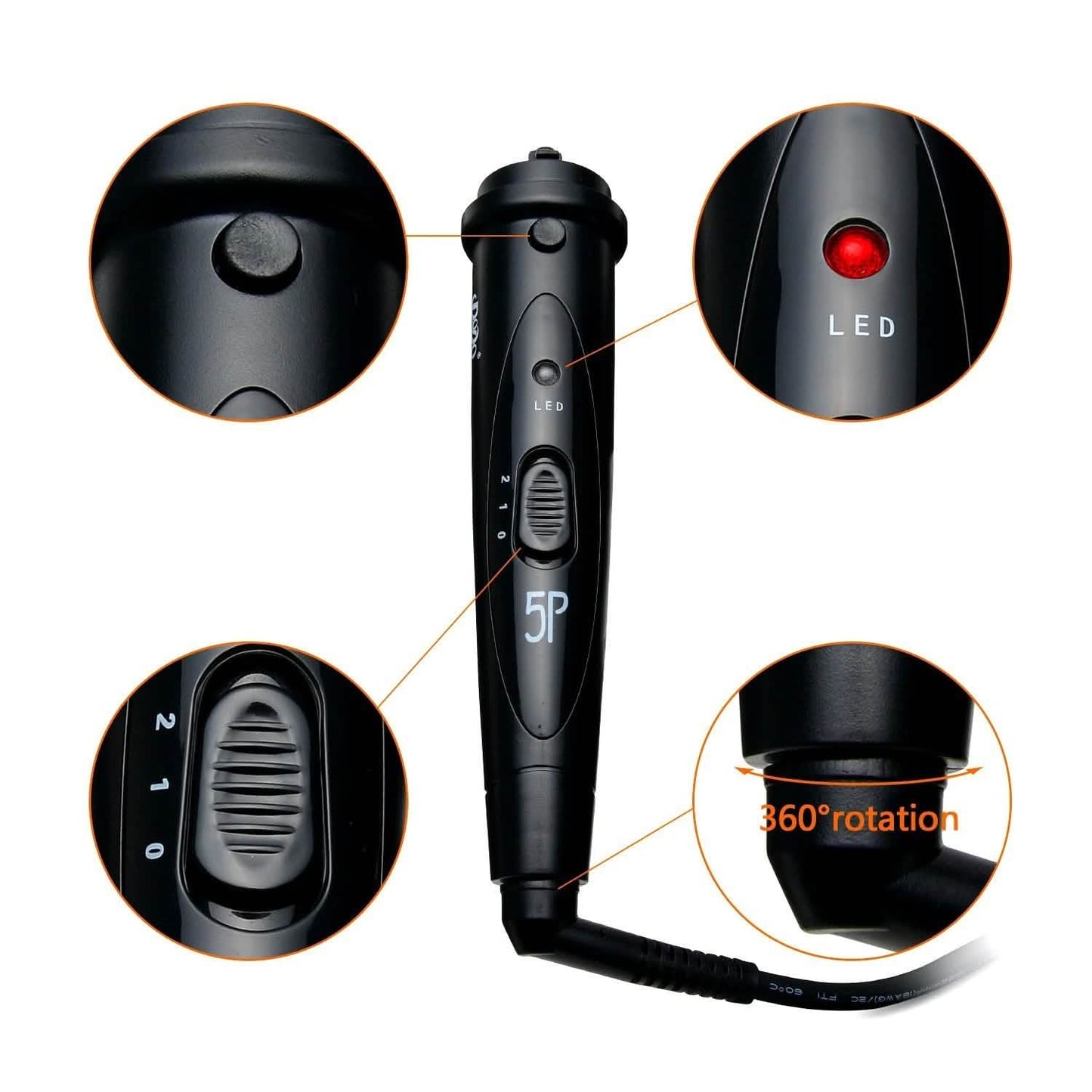 5-in-1 Curling Iron Wand Set Hair Curler Set With 5 Interchangeable Barrels Roller