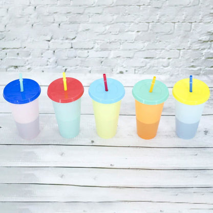 5-Pack: Colorful Drinking Cup with Lid and Straw