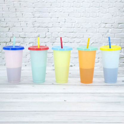 5-Pack: Colorful Drinking Cup with Lid and Straw