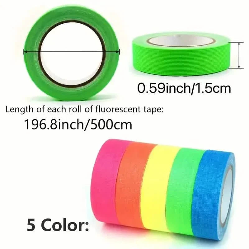 5-Pack:  Fluorescent Light Tape for Party Decorations, Birthdays & Crafts