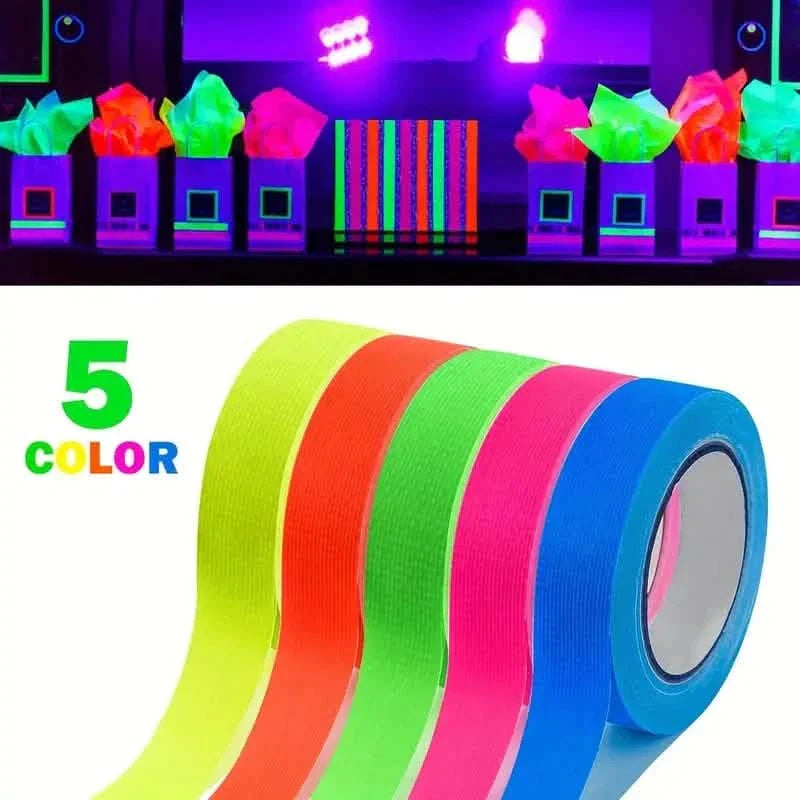 5-Pack:  Fluorescent Light Tape for Party Decorations, Birthdays & Crafts