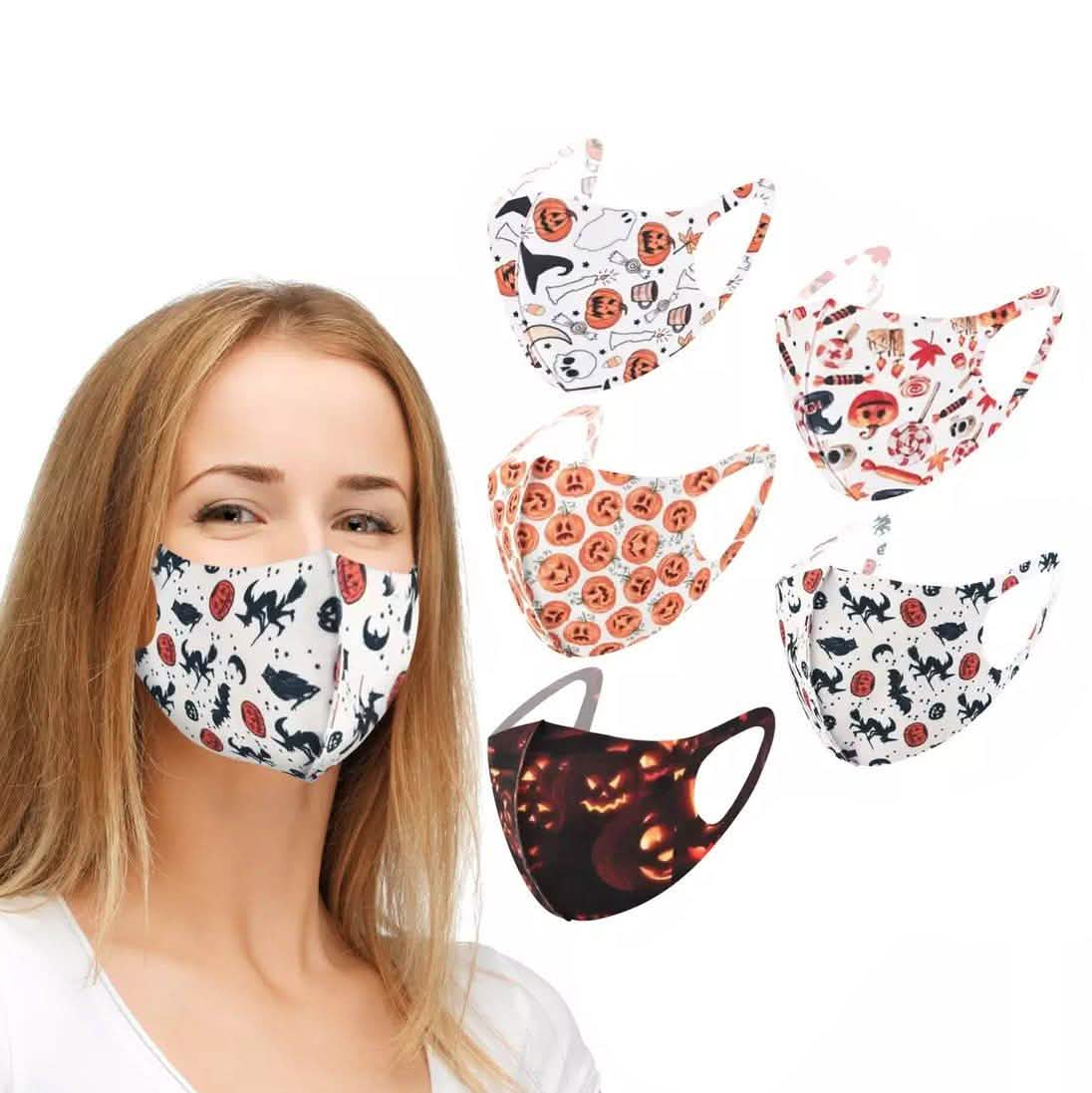 5-Pack: Fun Prints Reusable Halloween Face Masks