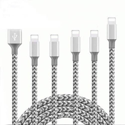 5-Pack: Heavy Duty Braided iPhone Lightning USB Cable Charger Cords