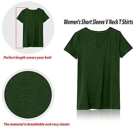 5-Pack: Ladies Ultra Soft Cotton Blend Basic V-Neck Short Sleeve Shirts
