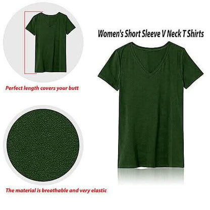 5-Pack: Ladies Ultra Soft Cotton Blend Basic V-Neck Short Sleeve Shirts