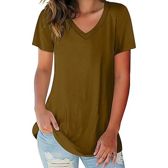 5-Pack: Ladies Ultra Soft Cotton Blend Basic V-Neck Short Sleeve Shirts