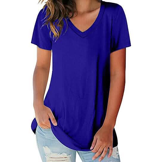 5-Pack: Ladies Ultra Soft Cotton Blend Basic V-Neck Short Sleeve Shirts