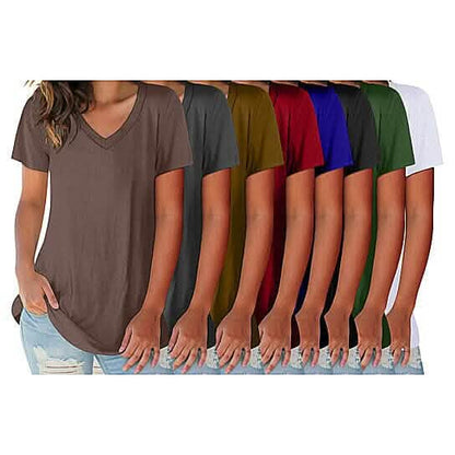 5-Pack: Ladies Ultra Soft Cotton Blend Basic V-Neck Short Sleeve Shirts