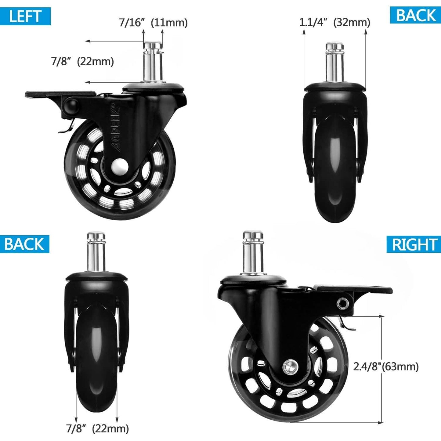 5-Pack: Replacement Office Chair Casters