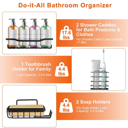 5-Pack: Shower Caddy Shelves with 18 Inbuilt Hooks