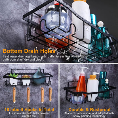 5-Pack: Shower Caddy Shelves with 18 Inbuilt Hooks