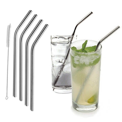 5-Pack: Stainless Steel Bend Or Straight Drinking Straws