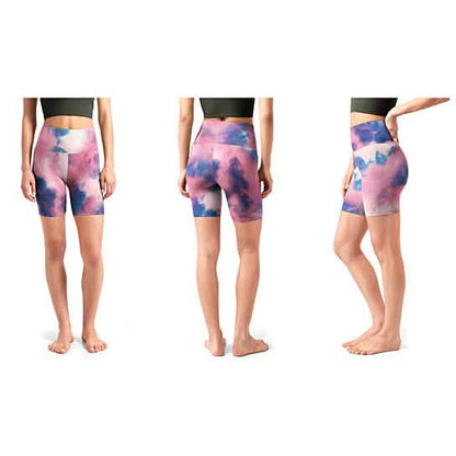 5-Pack: Women's High Waisted Tie Dye Athletic Biker Shorts
