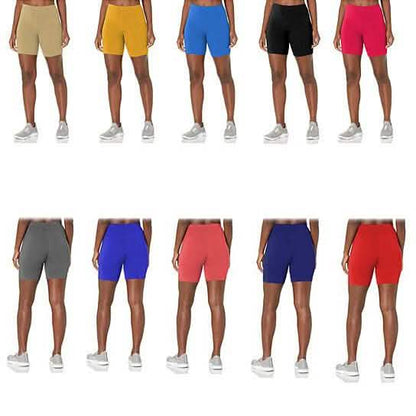 5-Pack: Women's Solid Slim Fit Comfy Stretchy Elastic Waistband Biker Shorts