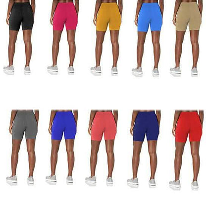 5-Pack: Women's Solid Slim Fit Comfy Stretchy Elastic Waistband Biker Shorts