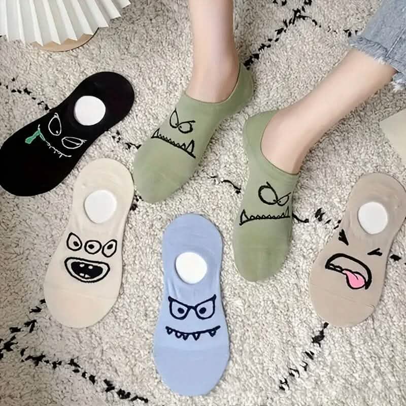 5-Pairs: Cartoon Print Low Cut Ankle Socks