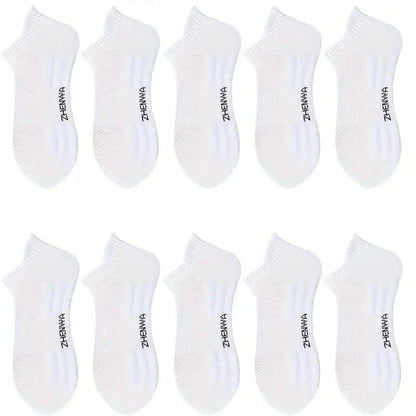 5-Pairs: Casual Ankle Boat Socks With Towel Bottom