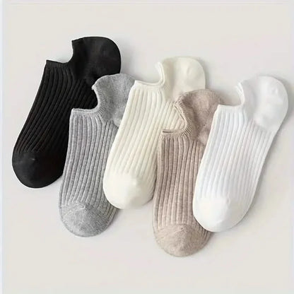 5-Pairs: Women's No-Show Socks, Elegant Solid Colors