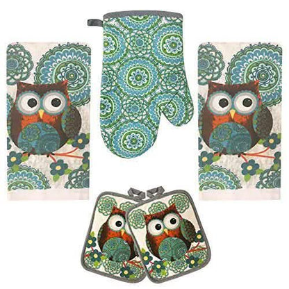 5-Piece: Assorted Kitchen Set: Towels, Potholder, Mitt