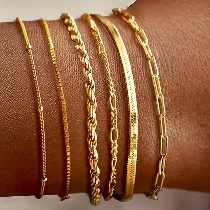 5-Piece: Elegant Multi-Layered Chain Bracelet Set