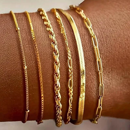 5-Piece: Elegant Multi-Layered Chain Bracelet Set