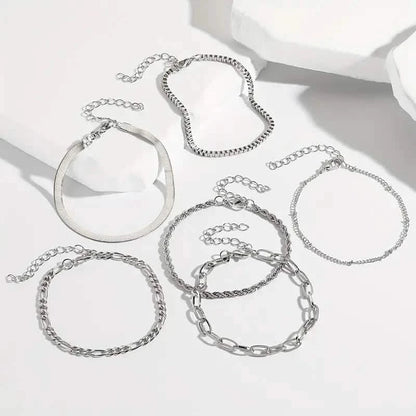 5-Piece: Elegant Multi-Layered Chain Bracelet Set