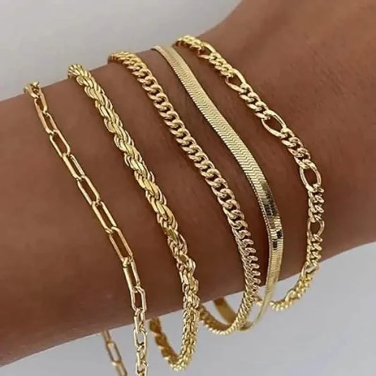 5-Piece: Elegant Multi-Layered Chain Bracelet Set