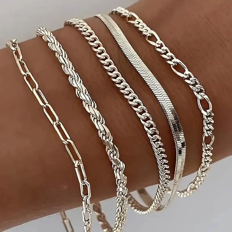 5-Piece: Elegant Multi-Layered Chain Bracelet Set