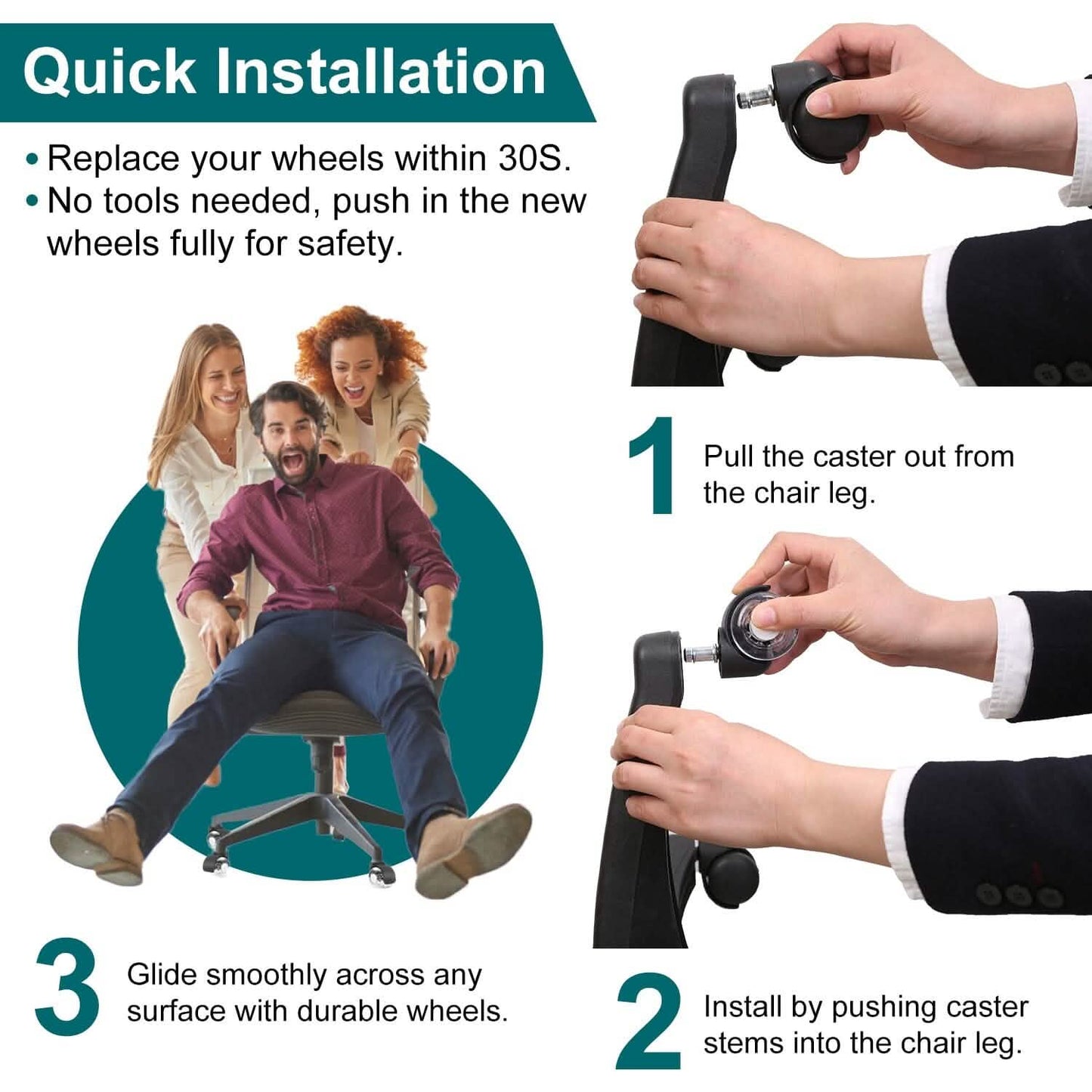 5-Piece: Office Chair Wheels Replacement