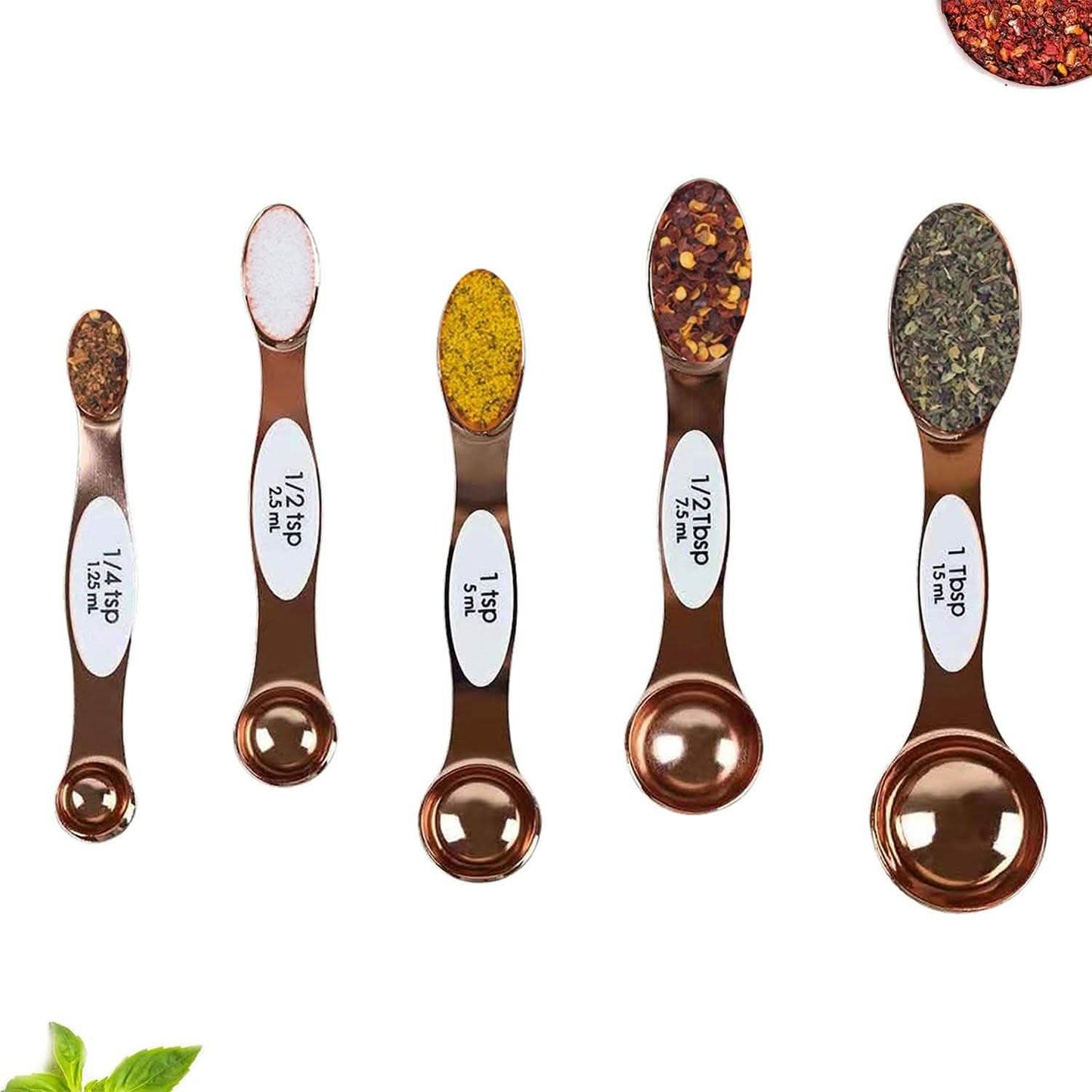 5-Piece Set: Copper Dual-Sided Stackable Magnetic Measuring Spoons