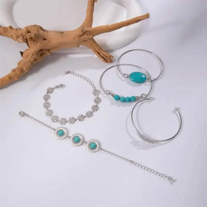 5-Piece Set: Retro Turquoise Inlaid Bracelet