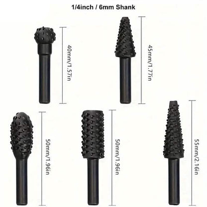 5-Piece Set: Wood Carving File Rasp Drill Bit
