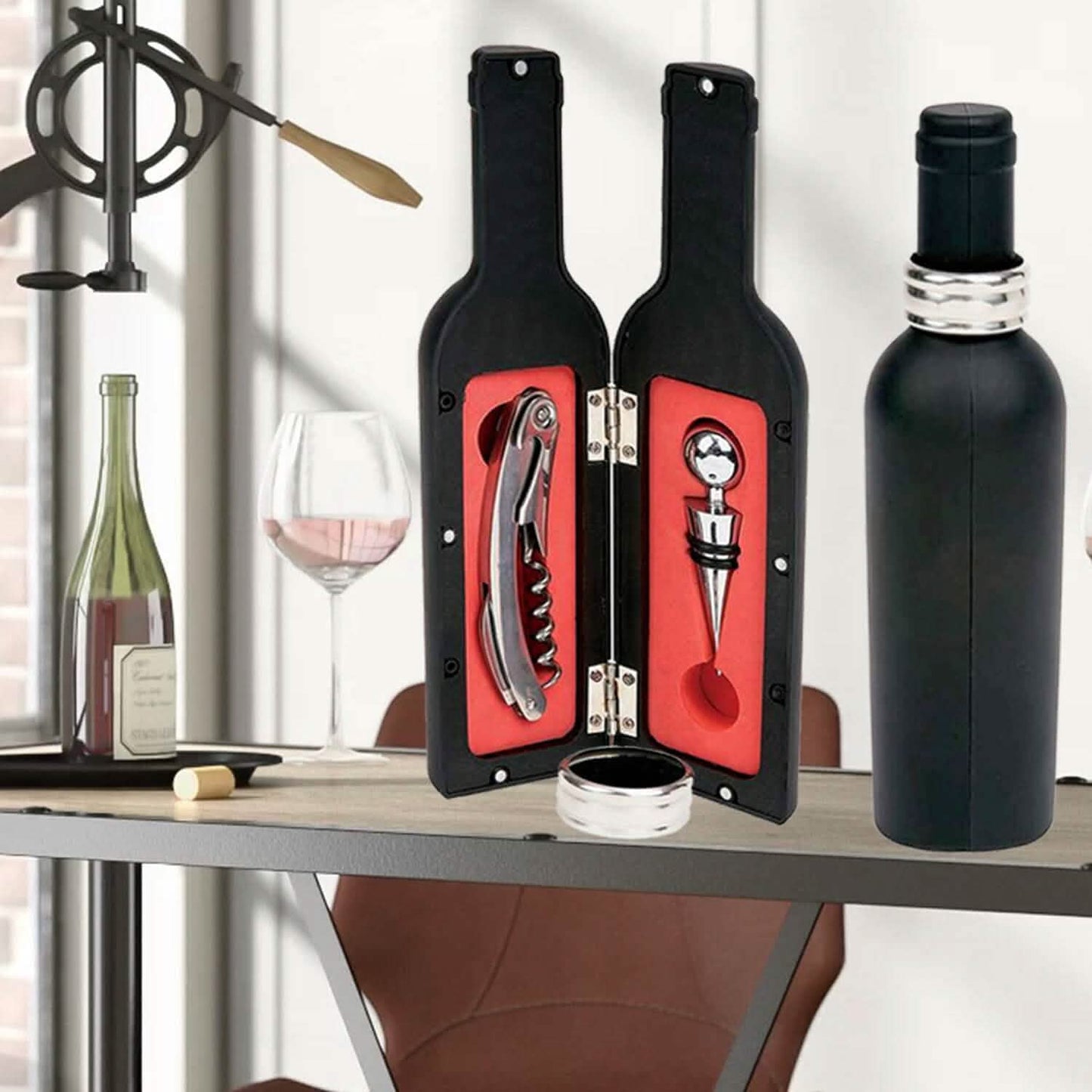 5-Piece: Wine Opener Set with Bottle-Shaped Case