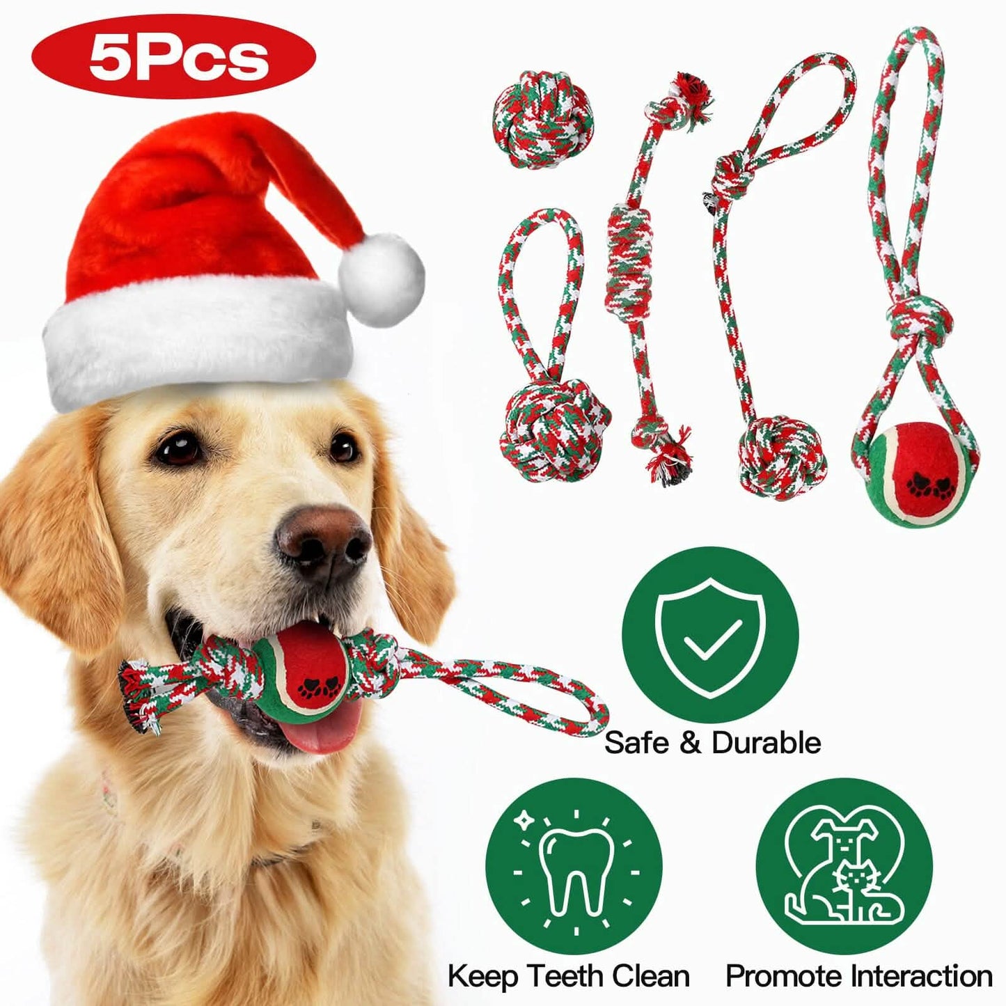 5-Pieces: Christmas Dog Rope Chew Toys