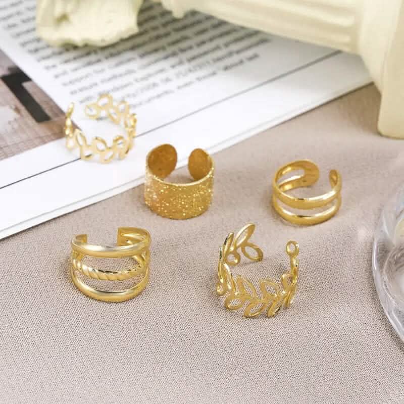 5-Pieces: Golden Leaf Cutout Ear Clips