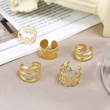5-Pieces: Golden Leaf Cutout Ear Clips