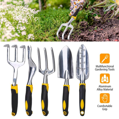 5-Pieces Set: Heavy Duty Garden Tool Set with Non-Slip Handle