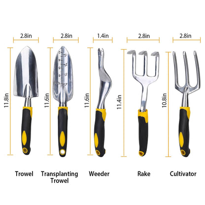 5-Pieces Set: Heavy Duty Garden Tool Set with Non-Slip Handle