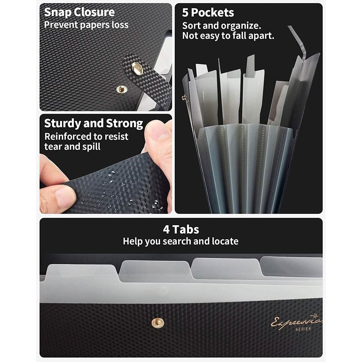5 Pocket Folder with Labels, Letter Size Expanding File Folder Organizer
