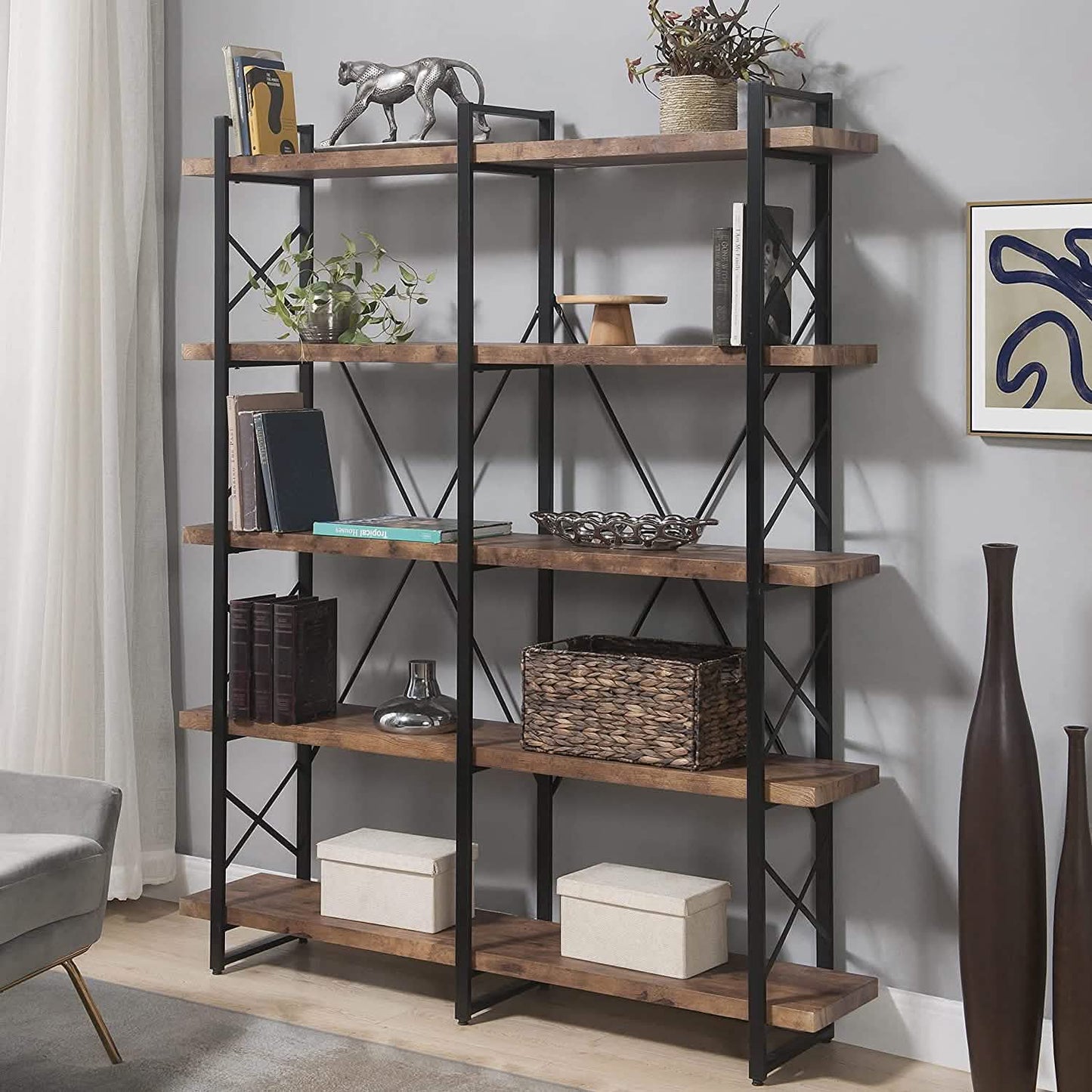 5-Tier Bookcase Industrial Bookshelf