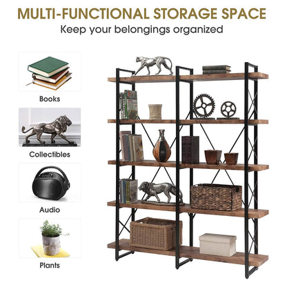 5-Tier Bookcase Industrial Bookshelf