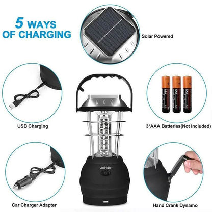5 Way Charging 36 LED Solar Lantern Camping Light
