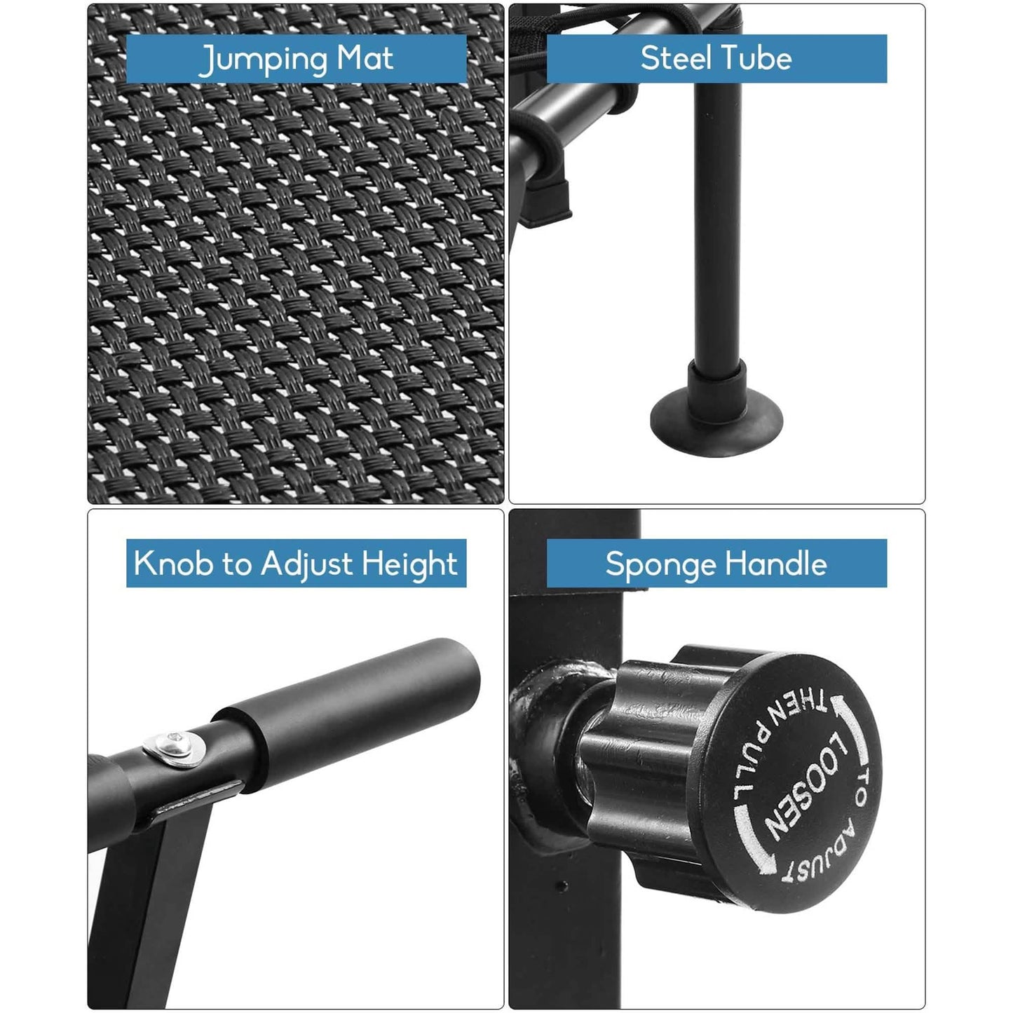50" Mini Fitness Rebounder Spring-Less Indoor 3-Level Adjustable Foam Handle