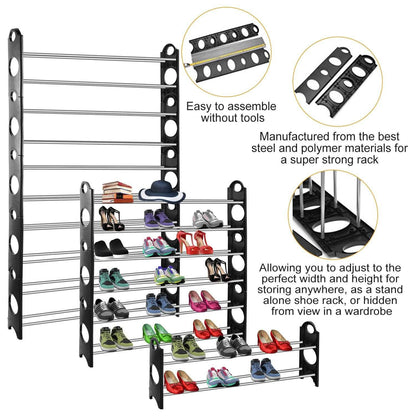 50-Pair Shoe Rack Storage Organizer 10-Tier Portable Wardrobe Tower