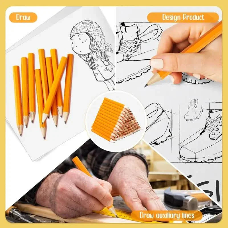 50-Pieces: 3.5" Hexagonal Golf Pencils - HB Yellow, Pre-Sharpened