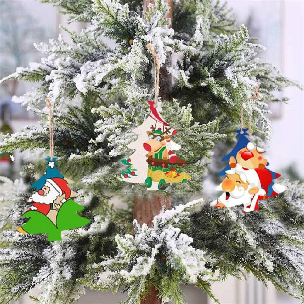 50-Pieces: Wooden Mini Christmas Tree Small Pendant