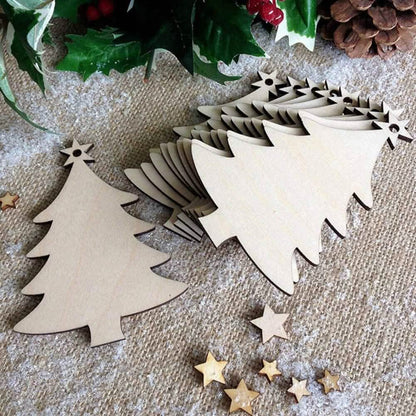 50-Pieces: Wooden Mini Christmas Tree Small Pendant